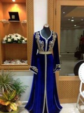 Fancy Long Caftan Velvet Moroccan Dubai Kaftan Gown Navyblue Abaya Dress Islamic