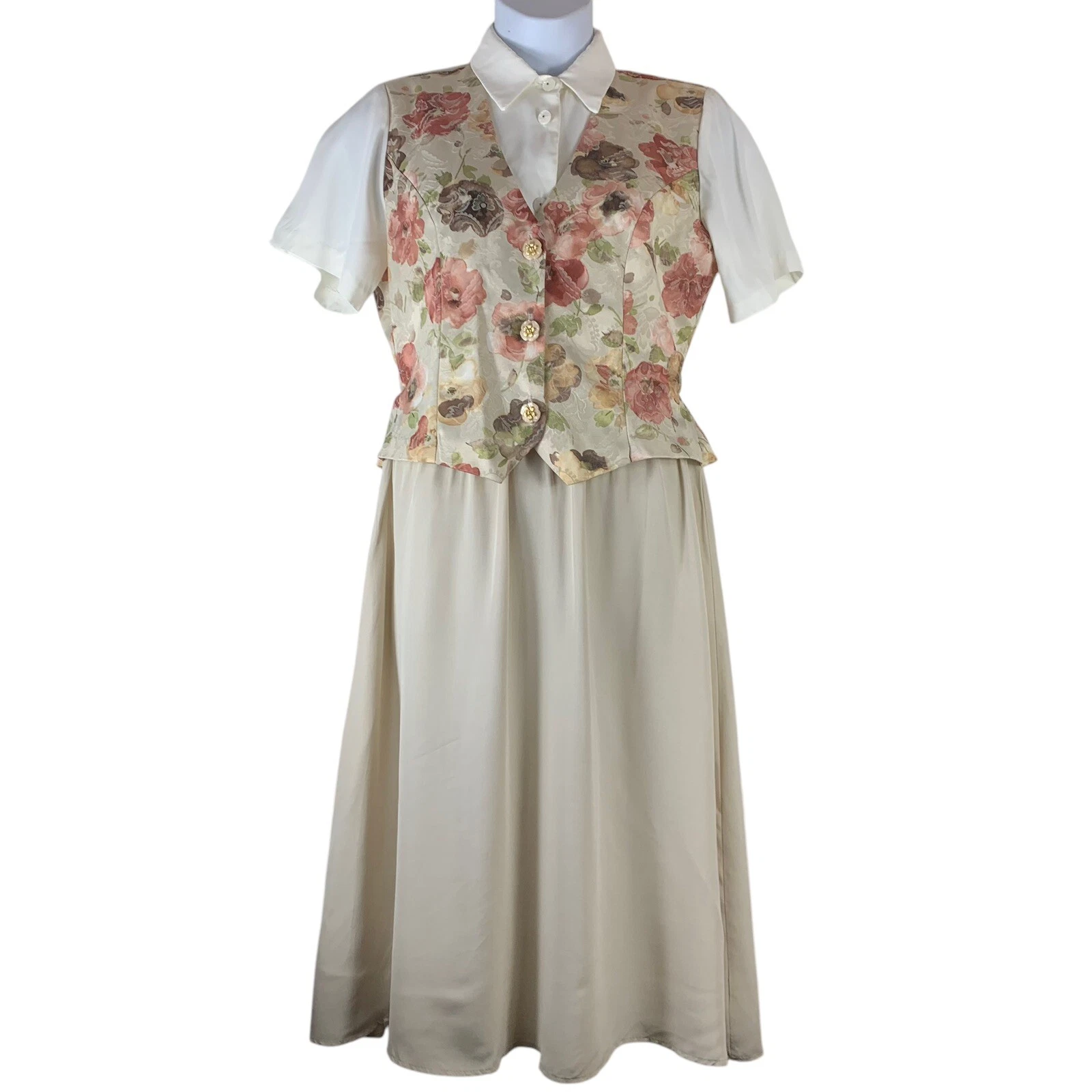 Vintage Dress Just in Thyme Size Petite 10 Collared Shoulder Pads Floral