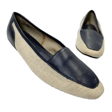 Coach And Four Women's Shoes Flats US 6.5M Navy Leather And Oatmeal fabric