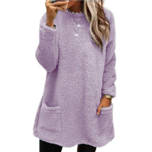 Woman Winter Fluffy Fleece Sweater Ladies Jumper Tunic Warm Plain Pullover Tops· - Picture 21 of 22
