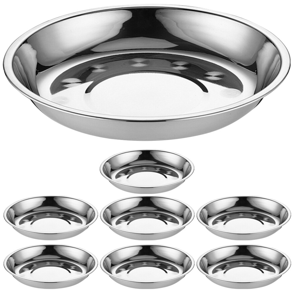 8Pcs Stainless Steel Round Plates Dinner Barbecue Trays Food Serving Plates US