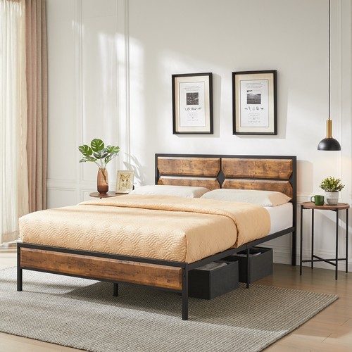 Twin/Full/Queen Platform Bed Frame with Wooden Headboard and Footboard - Picture 4 of 34