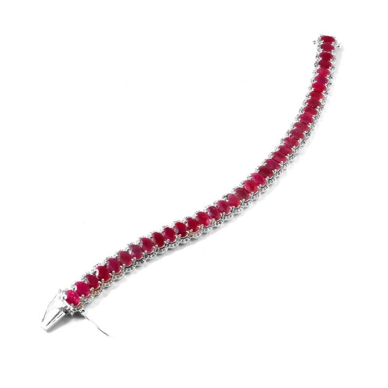 18k Gold Plate 925 Sterling Silver Natural Ruby Oval Cut Tennis Bracelet for Her - Image 3 of 4