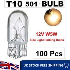 100x 501 Bulbs T10 Sidelight - Car Parking 12v T10 W5W Capless Push in Bulbs