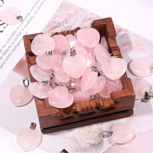 30PCS Natural 20mm Rose Quartz Stone Heart Pendant For Jewelry Making Necklace