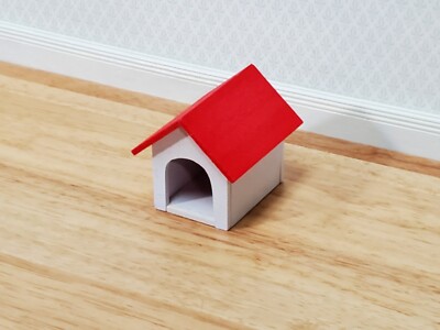 Dollhouse HALF SCALE Dog House Kennel Small Wood 1:12 Scale Miniature Red White