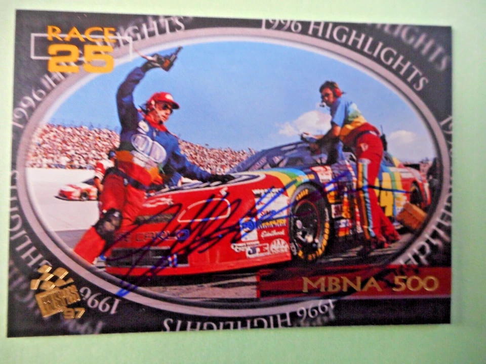 Jeff Gordon signed 1997 PP#24 DUPONT Chevy DOVER 500 VICTORY WC Card #104 W/COA - Image 2 of 3