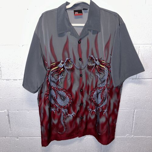VTG 90s Dragon Shirt Street Culture Double Dragons Flames Large Gray A1 - Picture 1 of 9