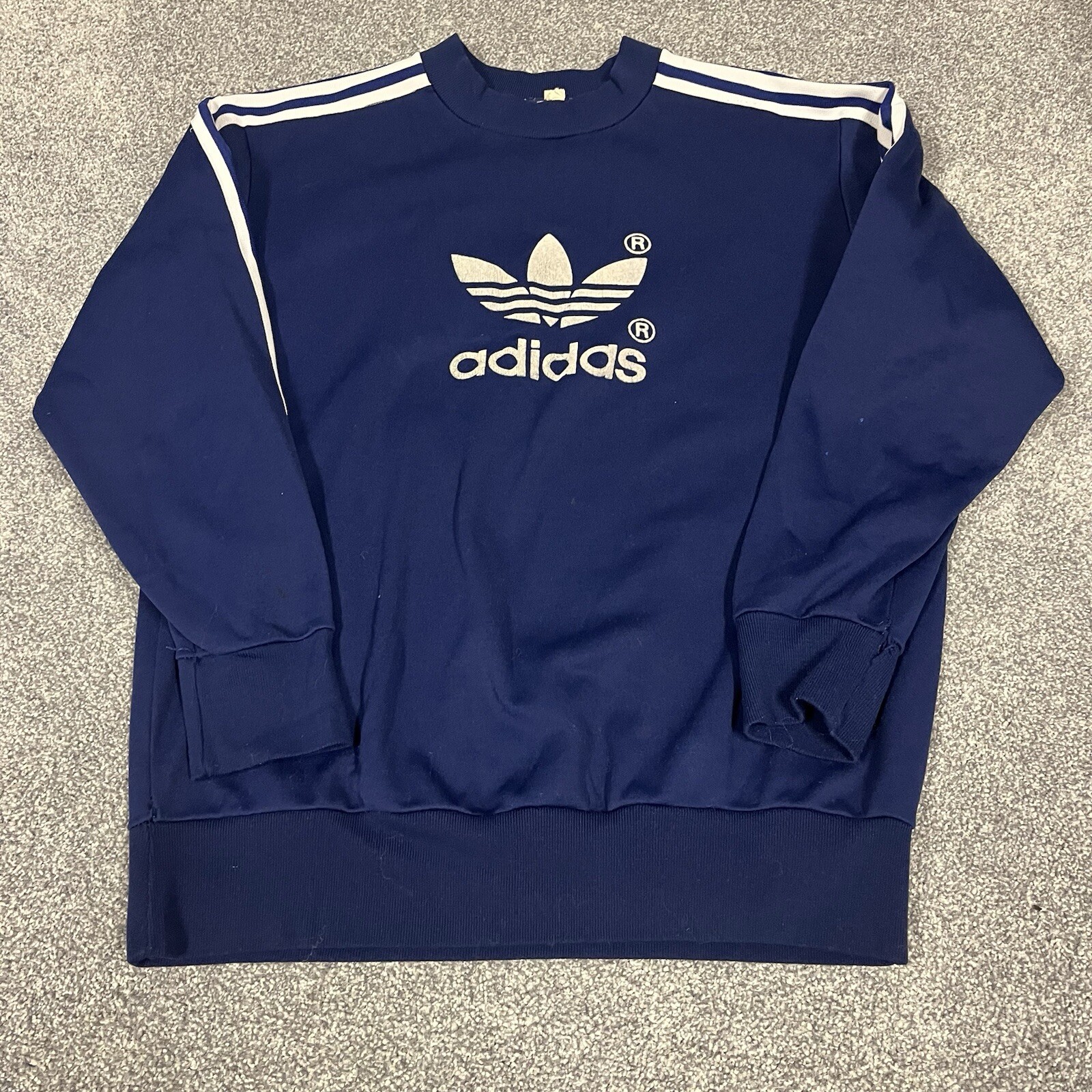Vintage Rare Adidas Original 80's Blue Long Sleeve Trefoil Logo Size Large