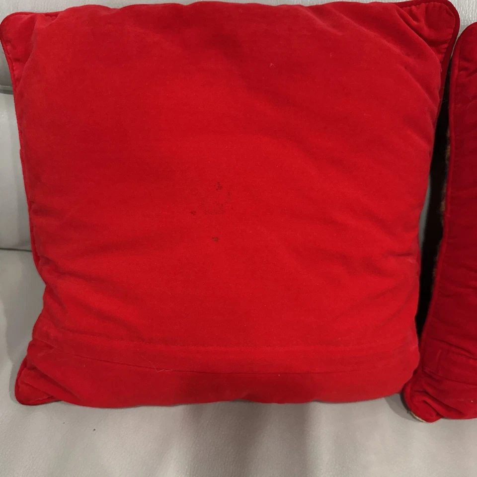 "Oso de peluche vintage de Navidad 2 almohadas de lana bordado a punta de aguja Santa 12""x12""" Foto 4 de 4