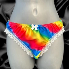 Rainbow LGBTQ PRIDE Satin Bow Frilly Panties Knickers Briefs Size 10-20