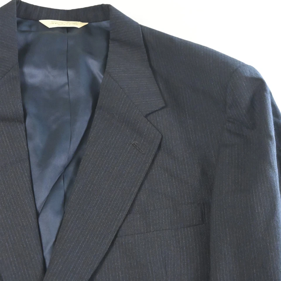 Vtg USA Made 48S 40x30 Navy Blue Striped 100% Wool Mens Jacket Pants Suit - Image 3 of 4
