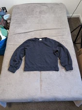 G By Goop Sweater Size XS Balloon Sleeve Cropped Navy Blue Gwyneth Paltrow 