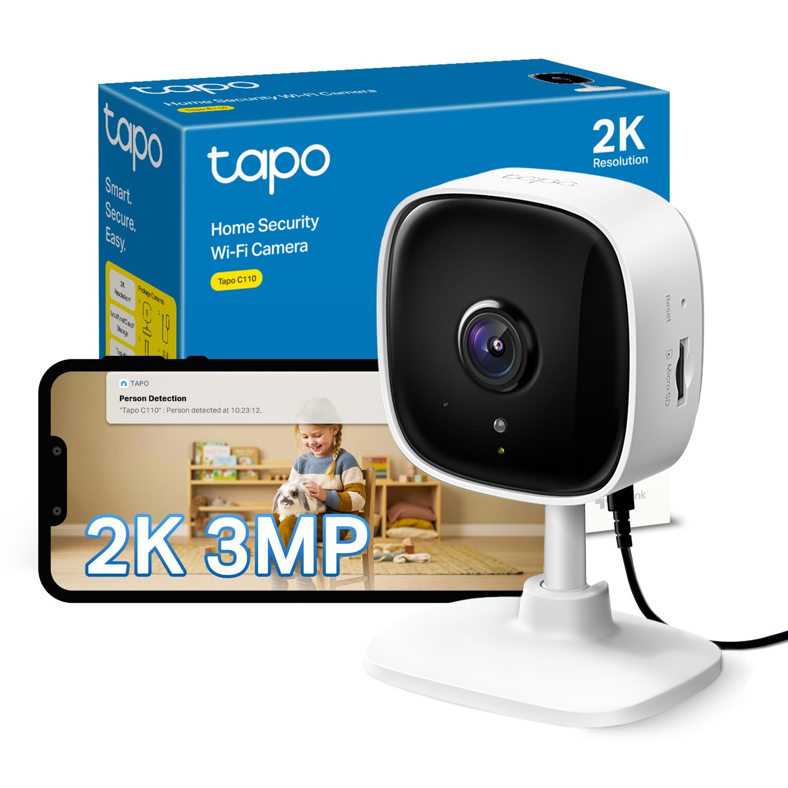 TP Link Tapo C110 2K 3MP Indoor Security Camera with Night Vision and Two Way