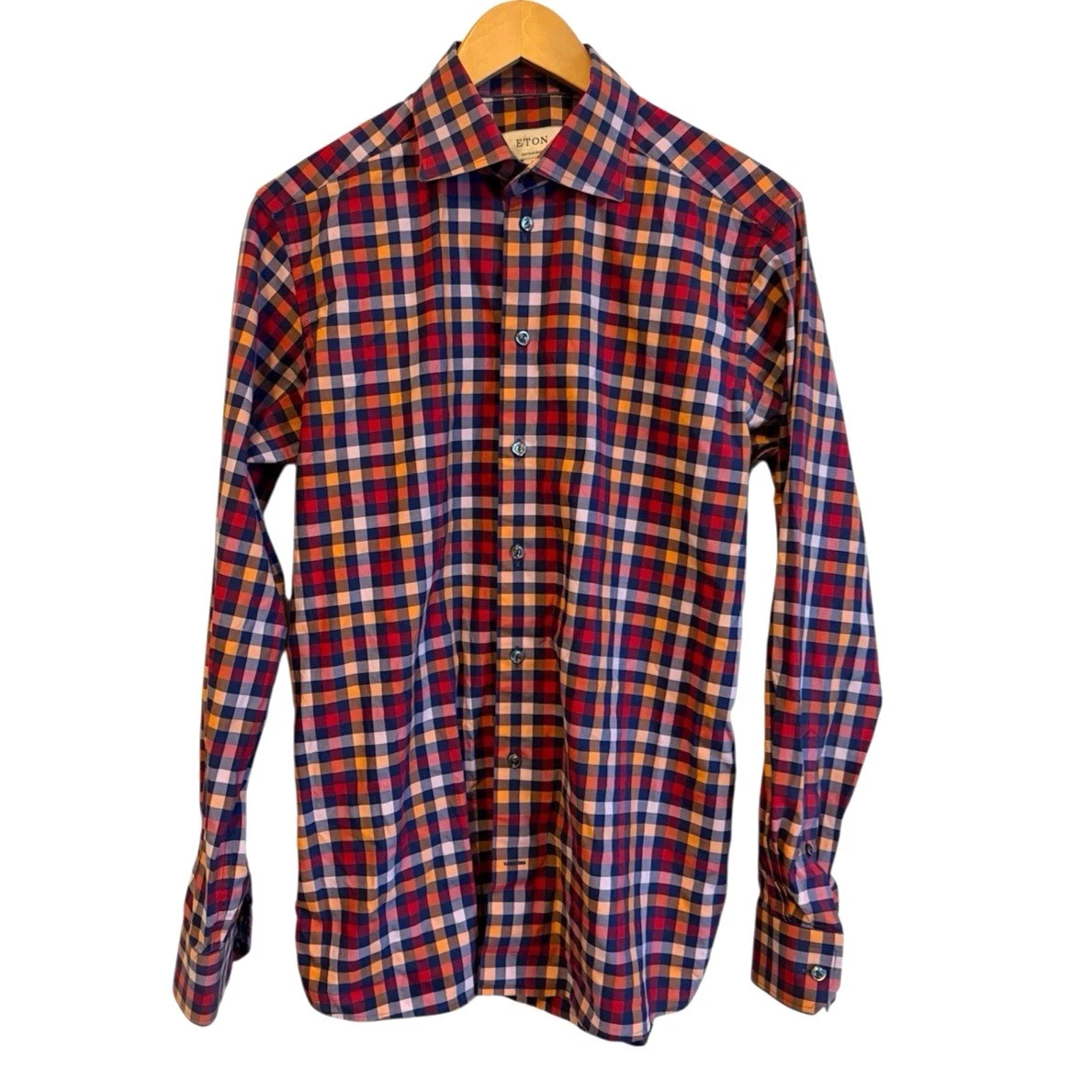 Eton Plaid Shirt Mens M 40 Check Long Sleeve Button Down Outdoors Casual Preppy