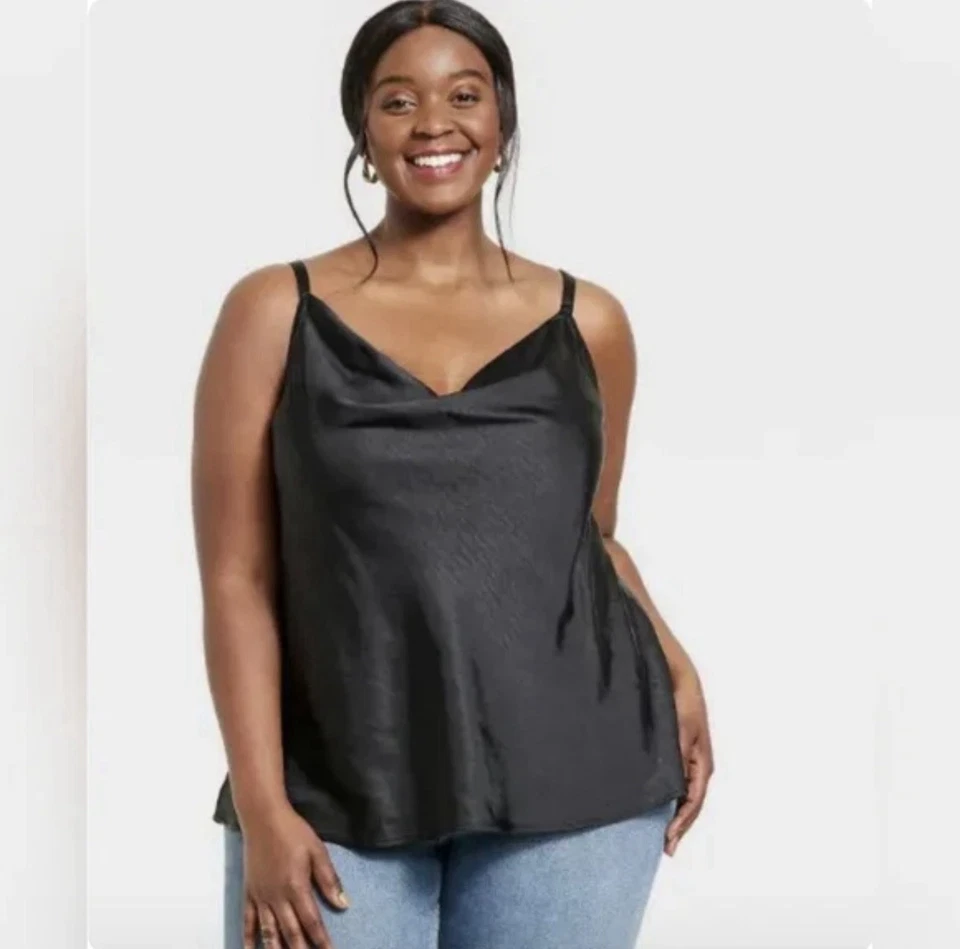 Ava&Viv Women’s Black Satin Camisole Top Plus Size 3x Dressy, Heavy Satin New - Image 2 of 4
