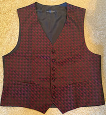 Pronto Uomo Men's Formal Vest L Burgundy/Black Geometric Pattern Made in USA
