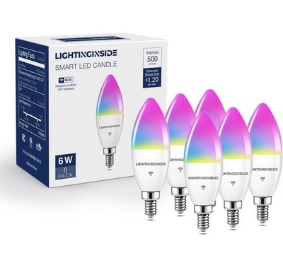 Lightinginside E12 Smart Light Bulbs 60W Equiv., Work with Alexa/Google Home