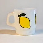 Vintage Fire King milk glass "Super Fruits"  lemon coffee mug