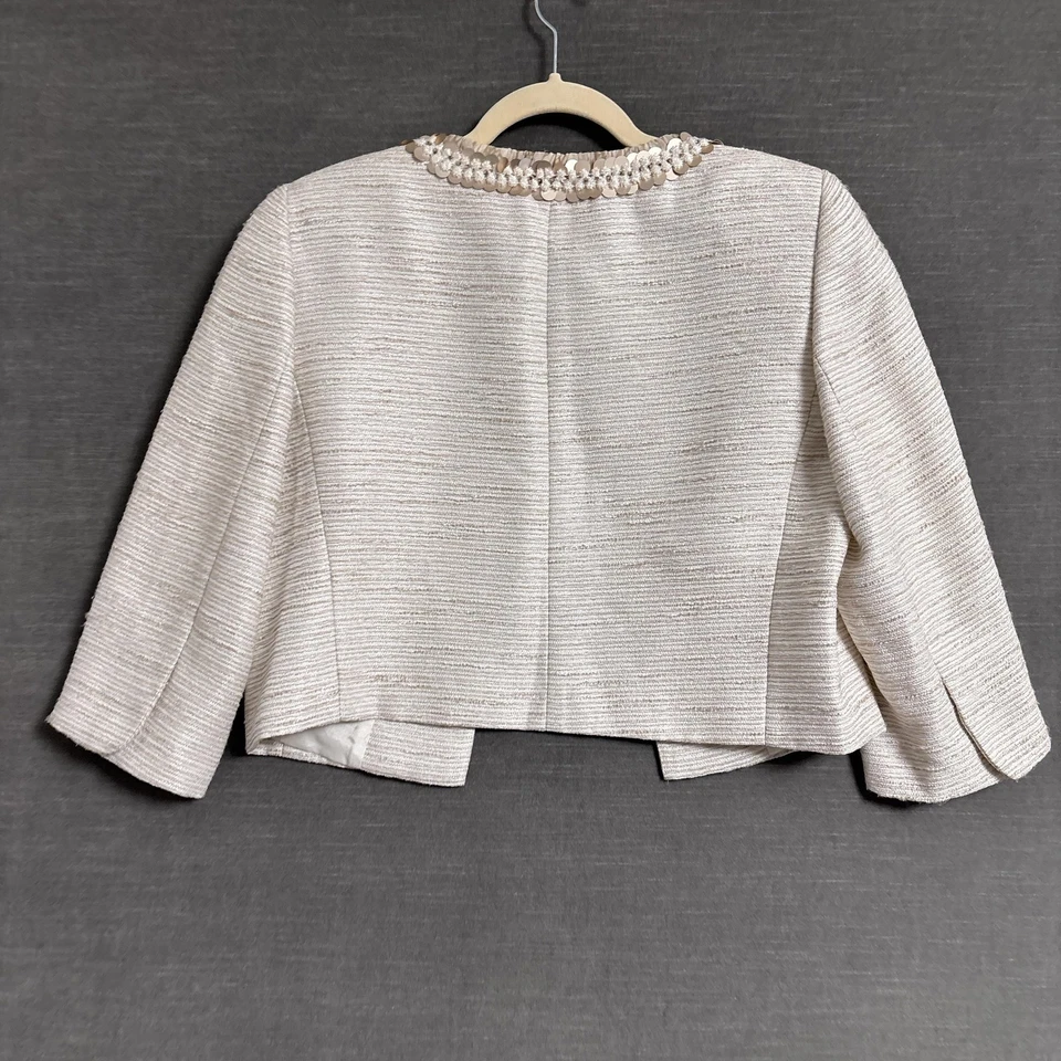Blazer de cóctel Tahari Levine Jacket 8 Off White Gold metálico con lentejuelas recortadas Foto 2 de 4