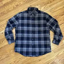 Pendleton Flannel Shirt Mason Gray Blue Check Plaid  Button Up Men Large