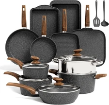 Kitchen Academy Induction Cookware Set-17 Piece 17 17 PCS Set, Black