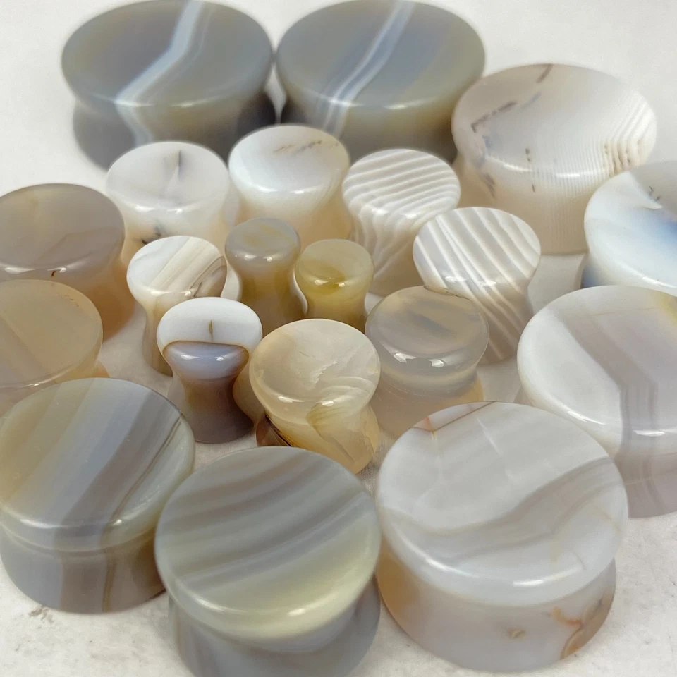 Par de tapones de piedra de ágata gris (STN-692) juego de medidores de oído ELIGE EL TAMAÑO Foto 3 de 4