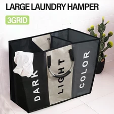 New Dirty Clothes Hamper Basket Sorter 3 Sections Folding Laundry Basket