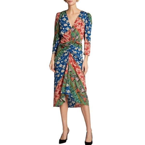 Veronica Beard Mary Ruched Silk Patchwork Dress S… - image 1