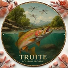 Tin Metal Signs Home Décor 8x8 French-Style Vintage Trout Fishing Plaque Round R