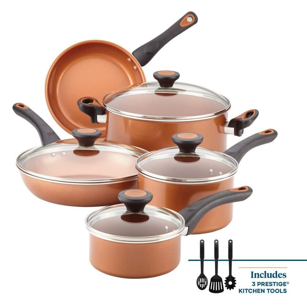 Glide 12-Piece Aluminum Ceramic Nonstick Cookware Set in Copper