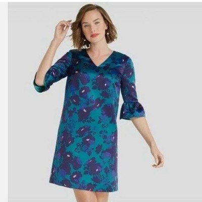 Draper James Women s Dress Size 0 Blue Floral Bell Sleeves Shift Dress Lined
