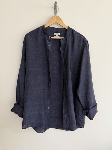 Reiss “Ocean” Ls Sleeve Shirt 100% Linen Grandad Collar Navy Blue XL/reg - Picture 2 of 13