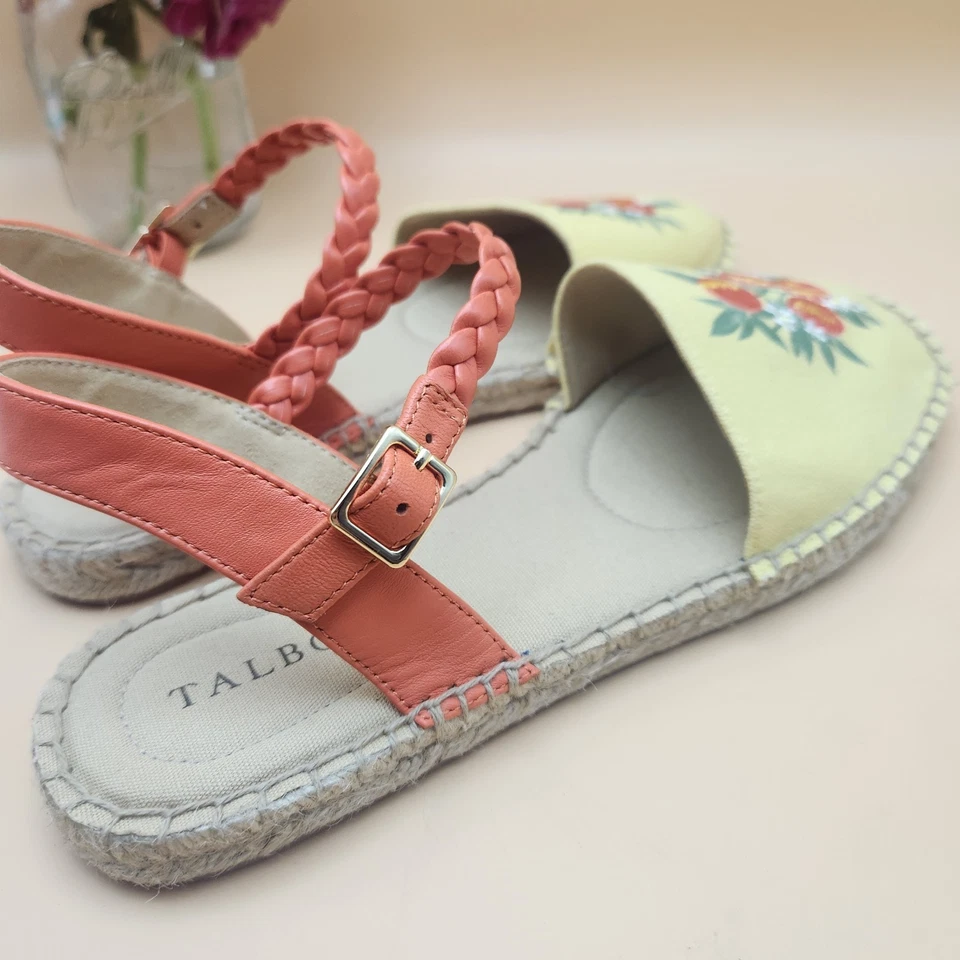 TALBOTS Alpargatas Eslinga Espalda Amarillo Bordado Floral Sandalias Mujer Talla 6.5 Foto 4 de 4