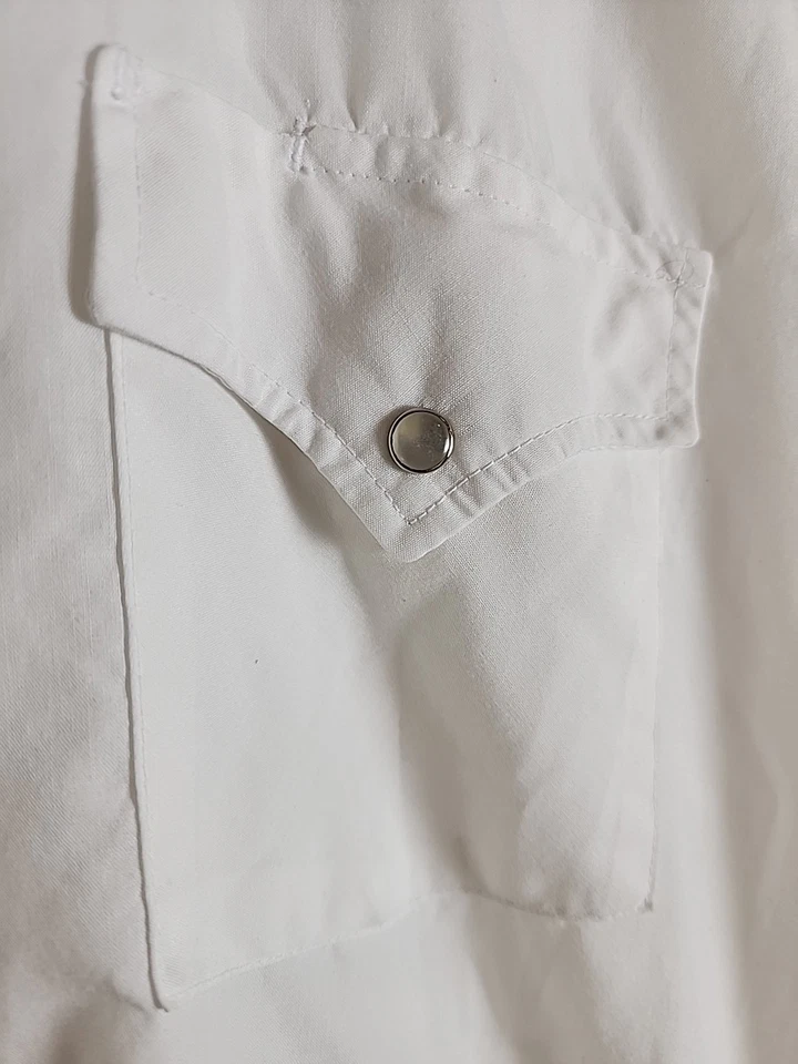 Vtg 70s 80s Mens S White Ely Plains Pearl Snap Western Shirt Cowboy 15.5x32/33  - Image 3 of 4