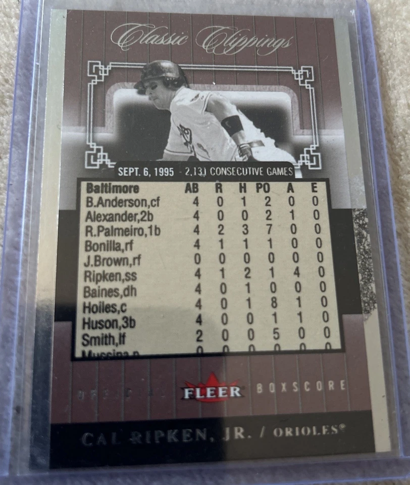 2005 Fleer Classic Clippings Official Box Score /1995 Cal Ripken Jr #2CC HOF - Image 2 of 2