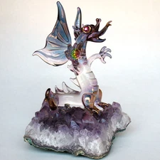 Dragon Prehistoric Figurine Hand Blown Glass Amethyst