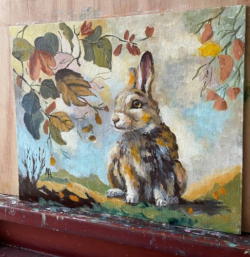 Rabbitl fantasy abstract acrylic painting on canvas board. 10'' x 12'' - Picture 4 of 5