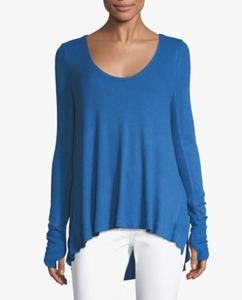 Free People Blue Long Sleeve Malibu Knit Thermal Hi Low Top Shirt Sz Xs Ebay