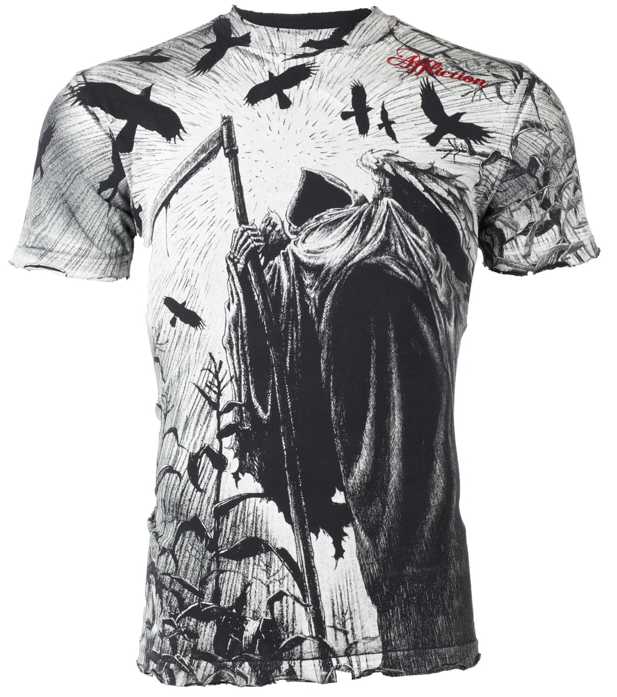 Мужская футболка AFFLICTION с коротким рукавом CORN REAPER White tattoo Biker S-4XL