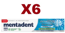 6PCS MENTADENT WHITE SYSTEM CRYSTAL GEL 75ML TOOTHPASTE