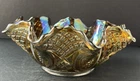 Vintage Imperial Smoke Irideescent Carnival Glass Bowl Diamond Ring Ruffled Edge