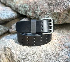 1.75" Men's Triple Prong Full Grain Black Leather Belt, Buffalo Leather USA Made