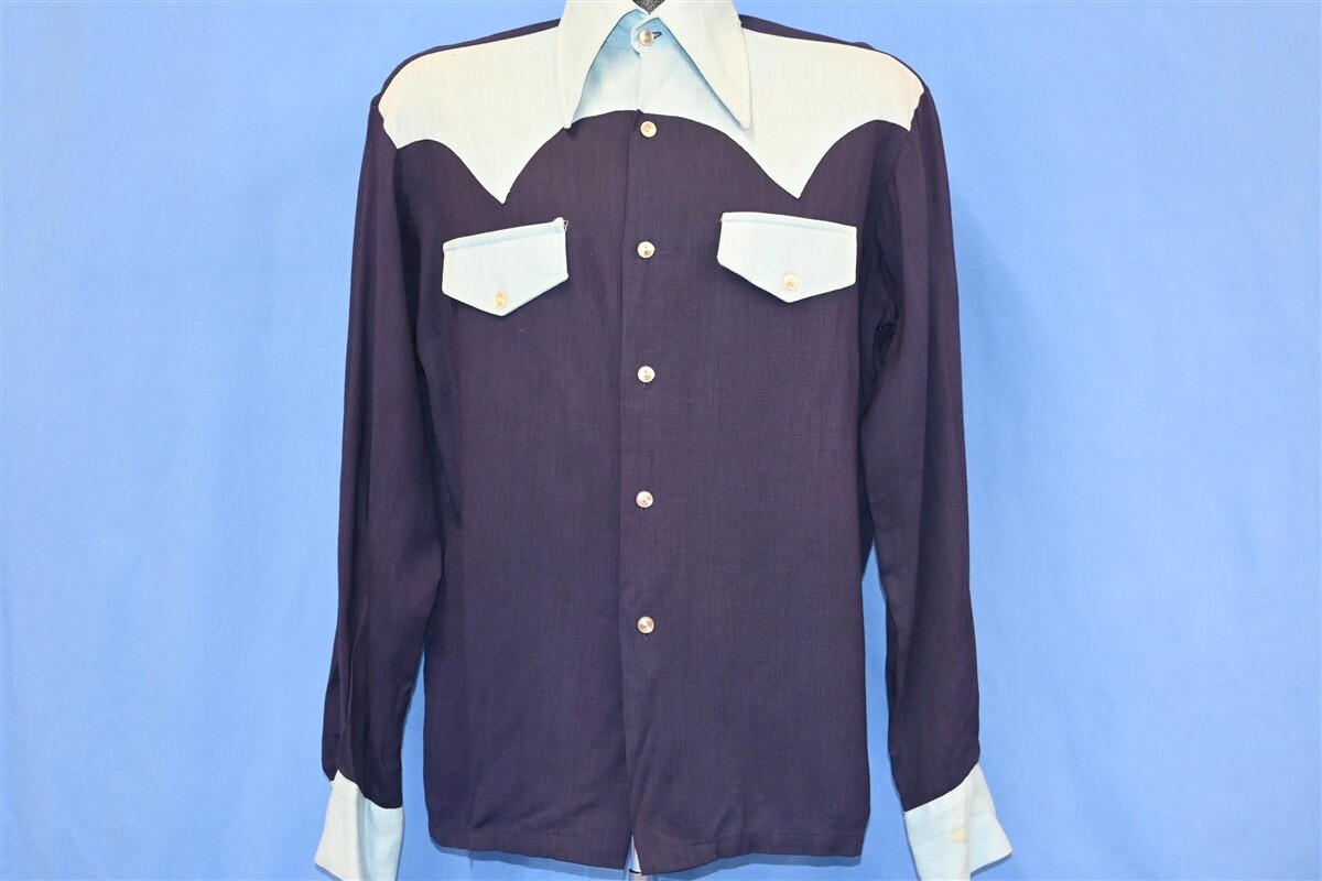 トップス YOKE   Boxy Regular Collar Shirt S vintage 70s CALIFORNIA BLUE WESTERN YOKE BIG COLLAR MEN'S