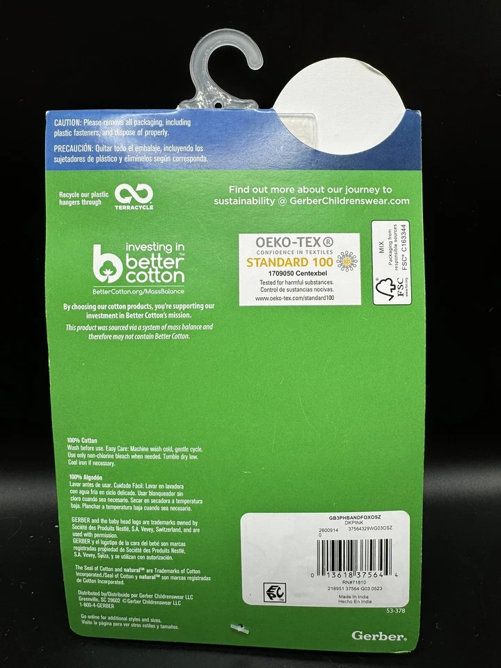 Paquete de 3 diademas Gerber bebé niña bebé algodón negro blanco rosa floral zorro Foto 2 de 4