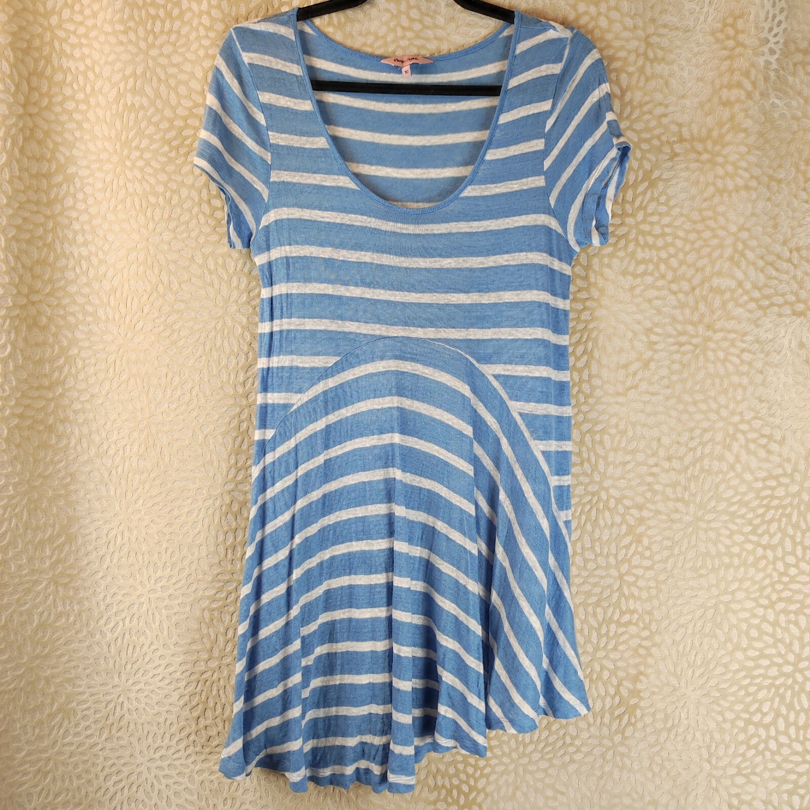 Phase Eight Womens Top Blue White Striped Size 10 Linen Dipped Hem image 5