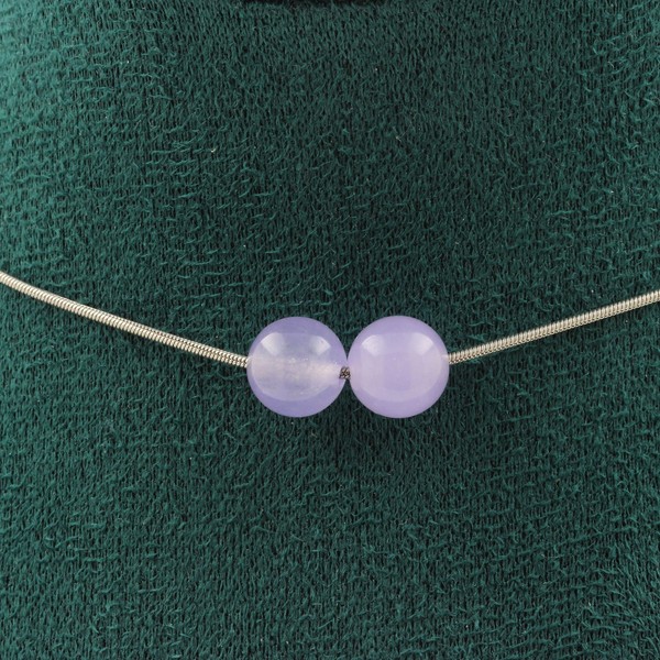 Halskette 2 Perlen Lavendel Chalcedon 8 Mm. Kette Aus Edelstahl Halskette Fe-image