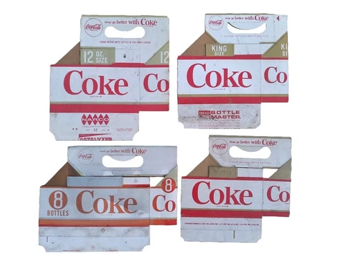 Vintage Lot x 4 COCA-COLA Soda Bottle Six Pack Cardboard Carrier / Carton