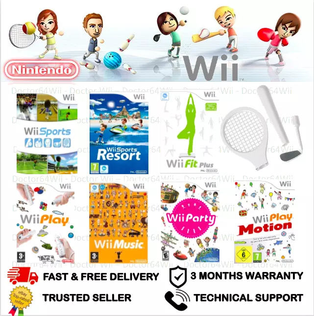 WII SPORTS - OFFICIAL WII GAMES BUNDLE - RESORT PLAY MUSIC PARTY FIT FIT+  PLUS