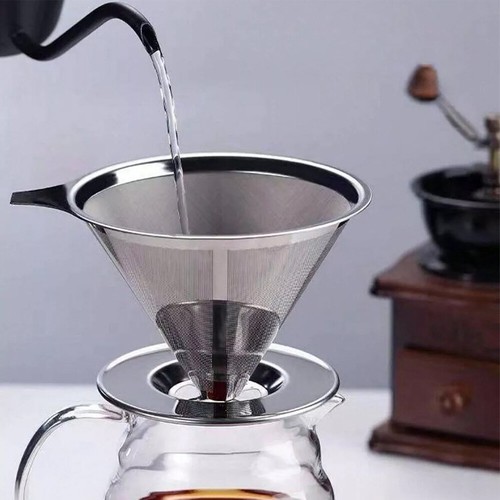 Stainless Steel Mesh Coffee Filter Paperless Pour Over Cone Dripper Reusable - Picture 11 of 21